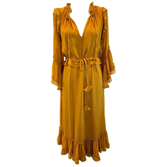 Misa Mustard Yellow Marcele Sheer Ruffle Dress - Picture 2 of 5